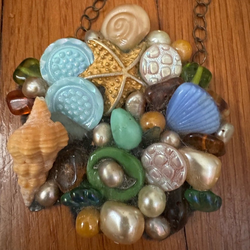 Hand made collage pendant on wire chain